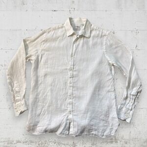 Baird McNutt Murano 100% Linen Shirt Mens M White Button Up Long Sleeve Preppy